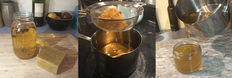 making calendula infused salve with beeswax