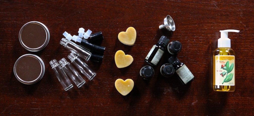 mother's day essential oil gift basket idea with jojoba